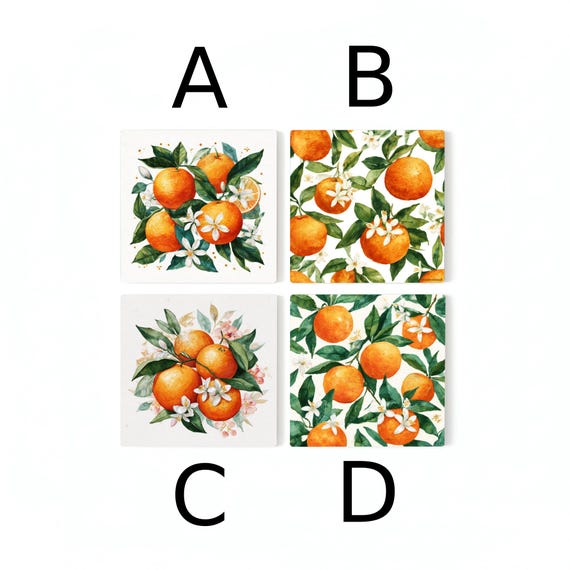 Diseño de naranja cítrica / Posavasos de azulejos botánicos mediterrán — vista 2