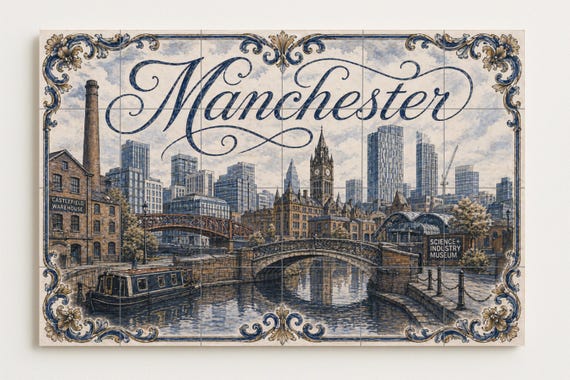 Mural de azulejos de cerámica de Manchester, Inglaterra, arte mural de patrim… — vista 3