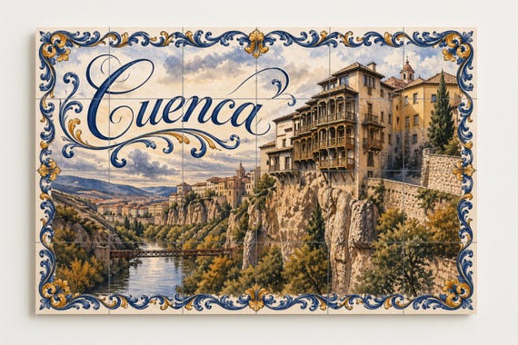 Mural de azulejos cerámicos de las Casas Colgantes de Cuenca, decoración de p… — vista 4