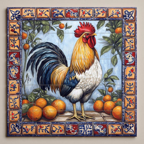 Mural cerámico de gallo mediterráneo — vista 3