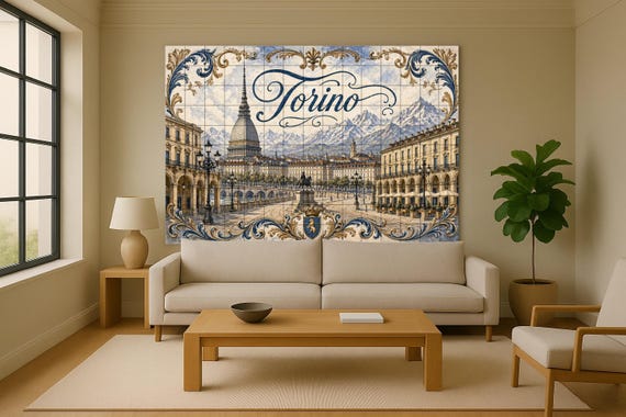Mural de azulejos cerámicos Mole Antonelliana de Turín, elegante decoración d… — vista 2