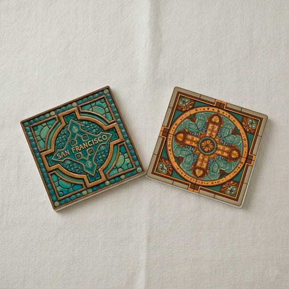 San Francisco / Juego de posavasos de azulejos de arte y artesanía / R