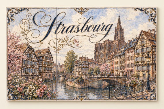 Mural de azulejos de cerámica de Estrasburgo, arte mural de Alsacia, Francia,… — Mural cerámico de Cerámicas La Noria
