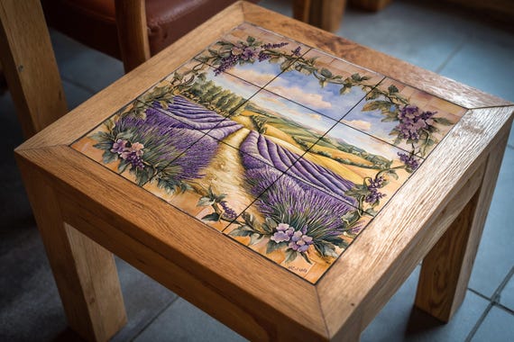 Mural de pared de cerámica con campo de lavanda y marco de vides de la Toscan… — vista 2
