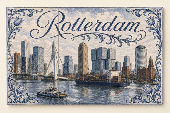 Mural de azulejos de cerámica de Rotterdam, Países Bajos, arte mural moderno …