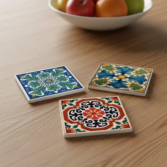 Azulejos italianos / Juego de posavasos estilo mayólica / Decoración m — vista 3