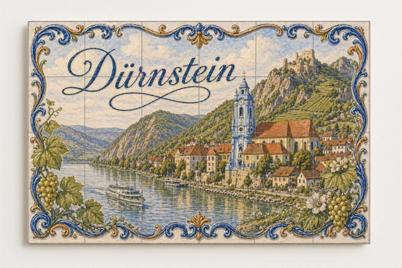 Mural de azulejos de cerámica de Dürnstein, Austria; Arte mural de viñedos de… — vista 4