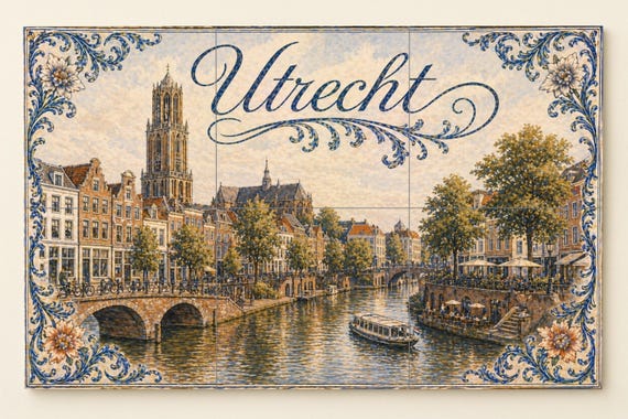 Mural de azulejos de cerámica de Utrecht, Países Bajos, arte mural de la ciud… — Mural cerámico de Cerámicas La Noria