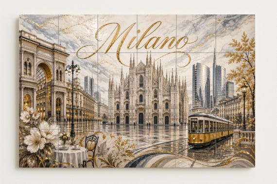 Mural de azulejos de cerámica del Duomo de Milán, elegante decoración de pare… — vista 4