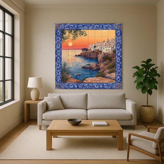 Mural de azulejos "Atardecer mediterráneo"