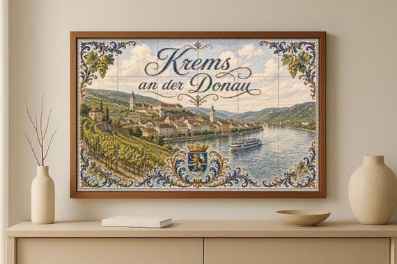 Mural de azulejos de cerámica de Krems an der Donau, arte mural de viñedos de… — vista 2
