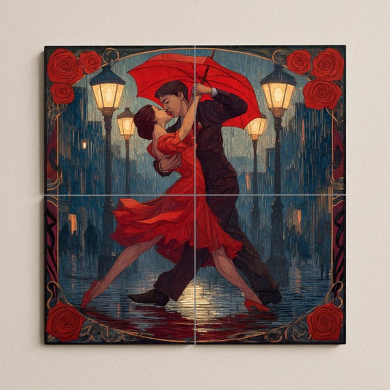 Mural de azulejos Tango bajo la lluvia — vista 3