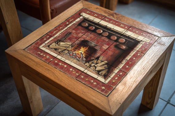 Mural de azulejos de cerámica con chimenea rústica — vista 4
