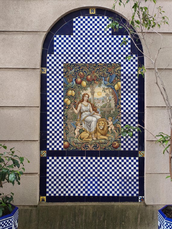 Mural de cerámica de la Diosa de la Armonía, mito griego, panel de azulejos c… — vista 4