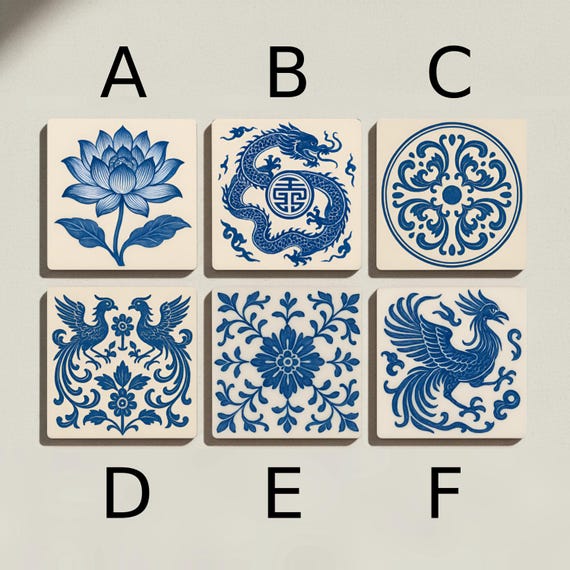 Azul y blanca / Decoración de azulejos florales asiáticos — vista 2