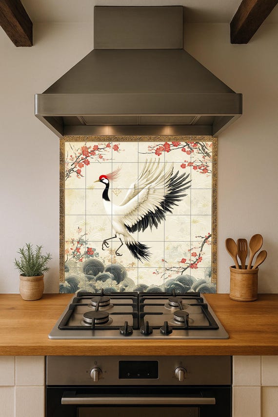 Mural cerámico de grulla japonesa — vista 4