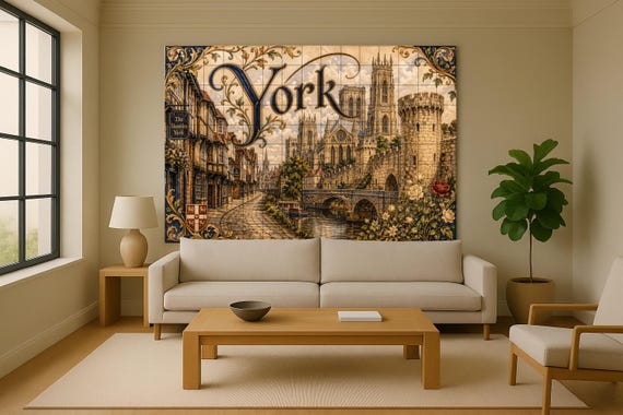 Mural de azulejos de cerámica de York, Inglaterra, arte mural de ciudad medie… — vista 2