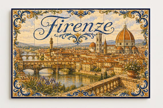 Mural de azulejos de cerámica del Duomo de Florencia, decoración de pared ren… — vista 4