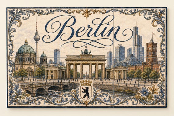 Mural de azulejos de cerámica de Berlín, Alemania, Puerta de Brandeburgo, art…
