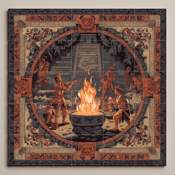 Mural de azulejos de la Ceremonia del Fuego Maya — vista 3