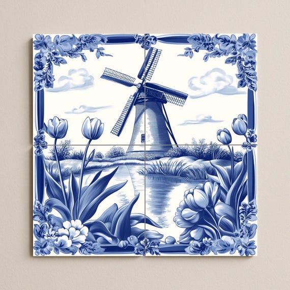 Mural de cerámica azul de Delft holandés — vista 2