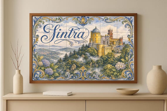 Mural de azulejos de cerámica de Sintra, Portugal, Palacio da Pena y decoraci… — vista 3