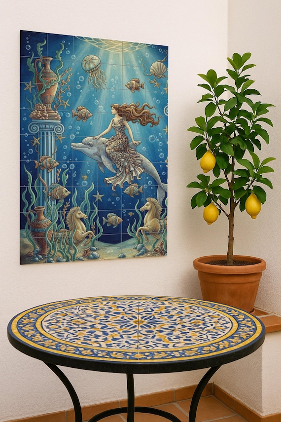 Mural de cerámica "Diosa del Océano y Delfín" — Mural cerámico de Cerámicas La Noria