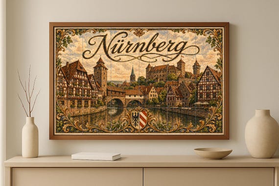 Mural de azulejos de cerámica de Núremberg, arte mural de paisaje urbano medi… — vista 4