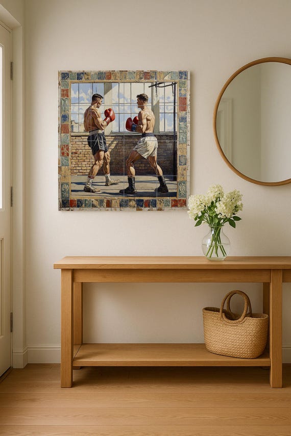Mural cerámico de boxeo vintage — vista 2