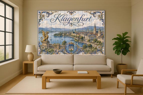 Mural de azulejos cerámicos de Klagenfurt Wörthersee Austria, dragón Lindwurm… — vista 2