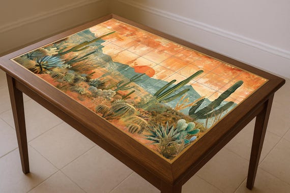 Mural de cactus al atardecer en el desierto — vista 4