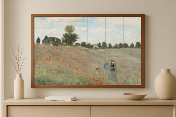 Mural de azulejos de cerámica con temática de campo de amapolas — vista 2