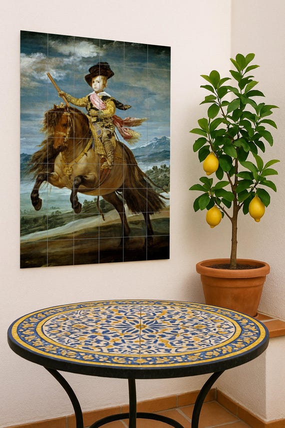 Mural de azulejos cerámicos con retrato ecuestre — vista 4