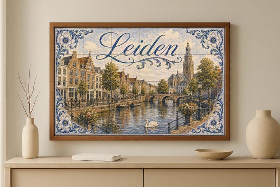 Mural de azulejos de cerámica de Leiden, Países Bajos, arte mural histórico d… — vista 3