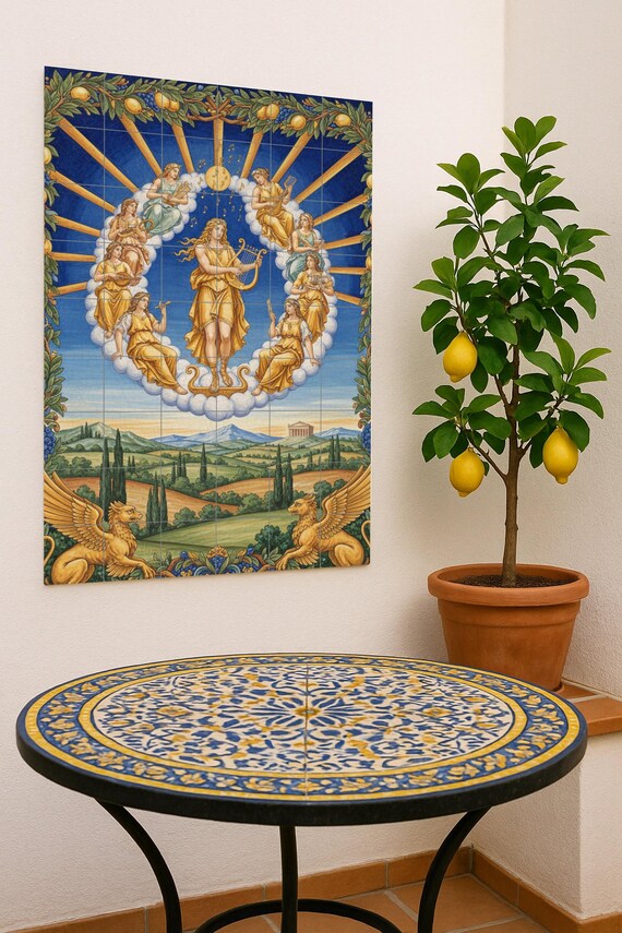 Mural de cerámica "Apolo y las Musas" de la mitología griega