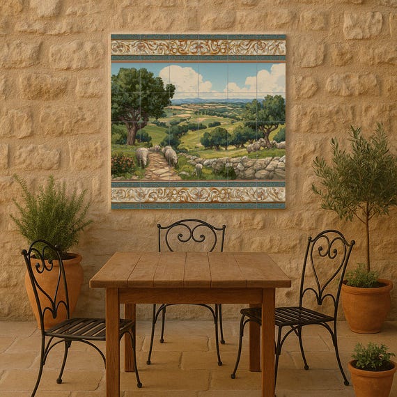Mural de azulejos con paisaje pastoral — vista 2