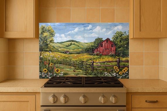 Mural de una granja americana — Mural cerámico de Cerámicas La Noria