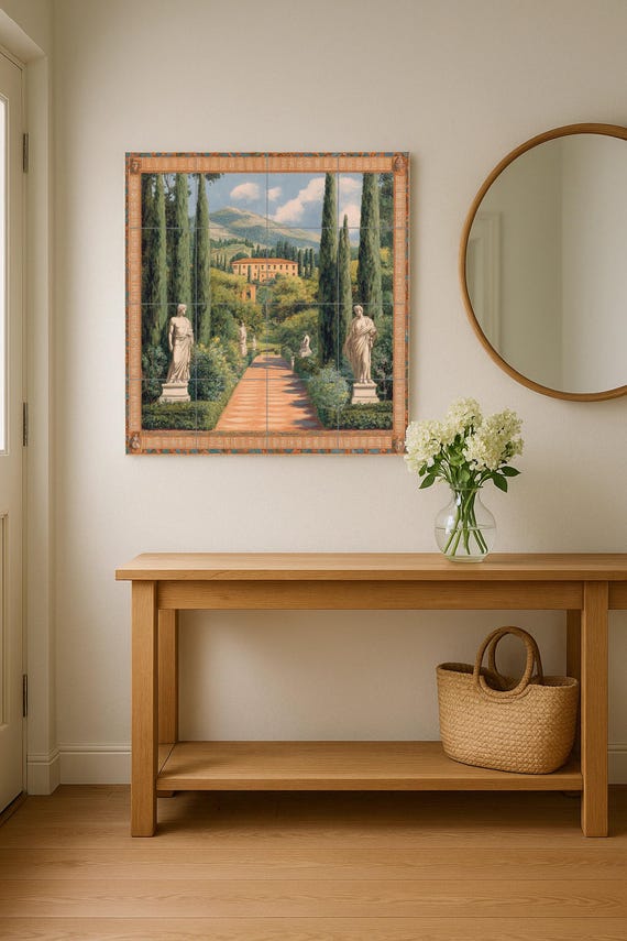 Mural de azulejos cerámicos con jardín de villa italiana — vista 2