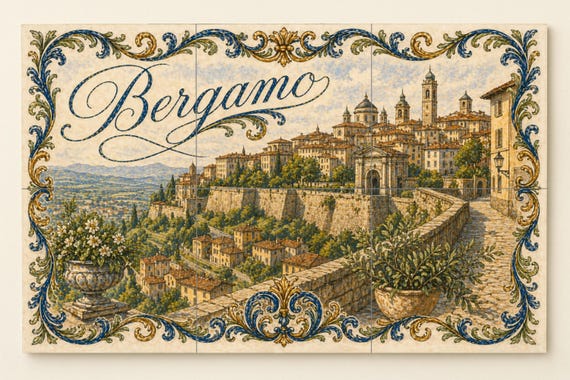 Mural de azulejos de cerámica de Bérgamo, Italia, arte mural de Lombardía, de… — vista 4