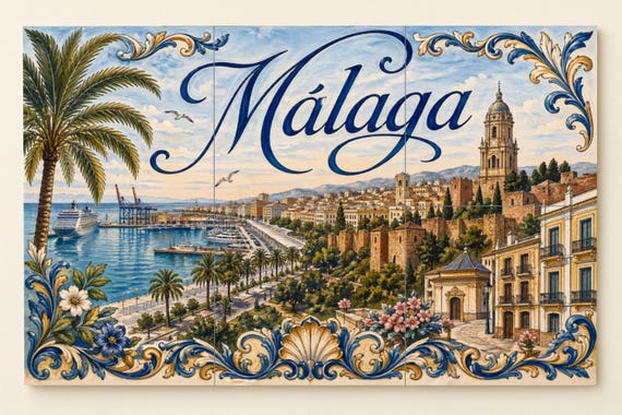 Mural de azulejos de cerámica mediterránea de Málaga, decoración de pared and… — vista 3