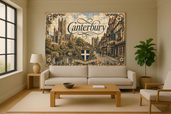 Mural de azulejos de cerámica de Canterbury, arte mural de la Inglaterra medi… — vista 2