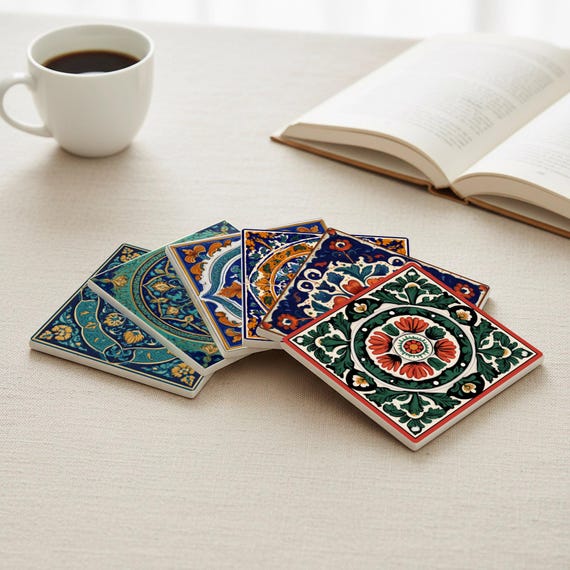 Mexican Talavera Ceramic Coaster Set — Posavasos de cerámica y corcho de Cerámicas La Noria