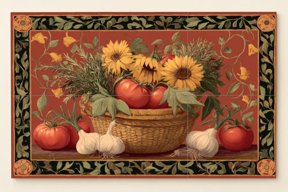 Mural de cocina con girasoles y tomates — vista 3