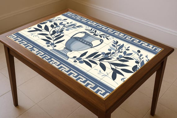 Mural de azulejos con jarrón de aceitunas griegas