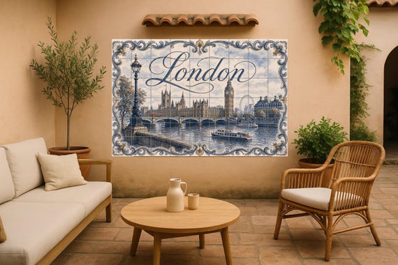 Mural de azulejos de cerámica de Londres, Inglaterra, arte mural de Westminst…