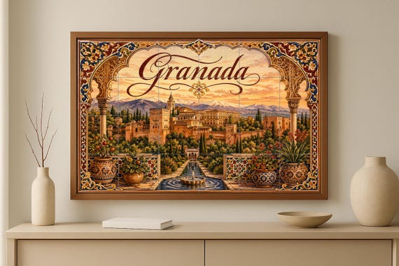 Mural de azulejos de cerámica de la Alhambra de Granada, decoración de pared … — vista 2