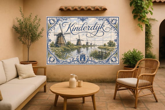 Mural de azulejos de cerámica de Kinderdijk, Países Bajos, decoración de pare…