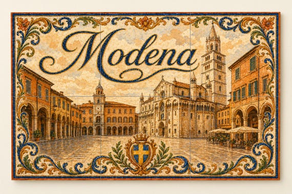 Mural de azulejos de cerámica de Módena, Italia, arte mural de Emilia-Romaña,… — vista 4