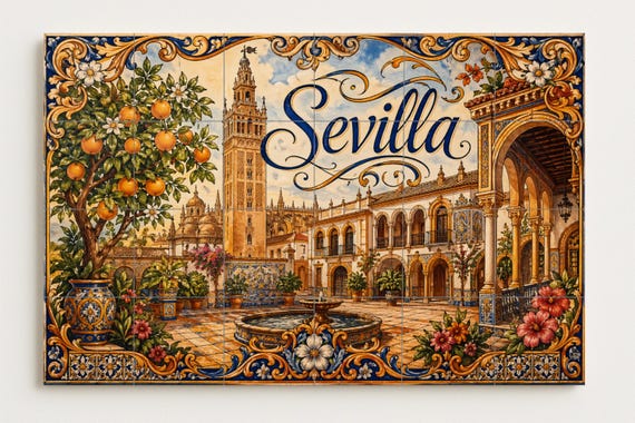 Mural de azulejos cerámicos de La Giralda de Sevilla, decoración de pared and… — vista 4