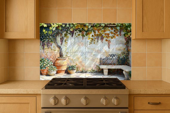 Mural de azulejos para patio con viñedo toscano — vista 4